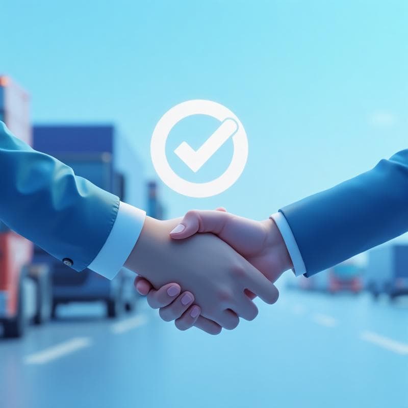 3D illustration of trusted partnerships with handshake